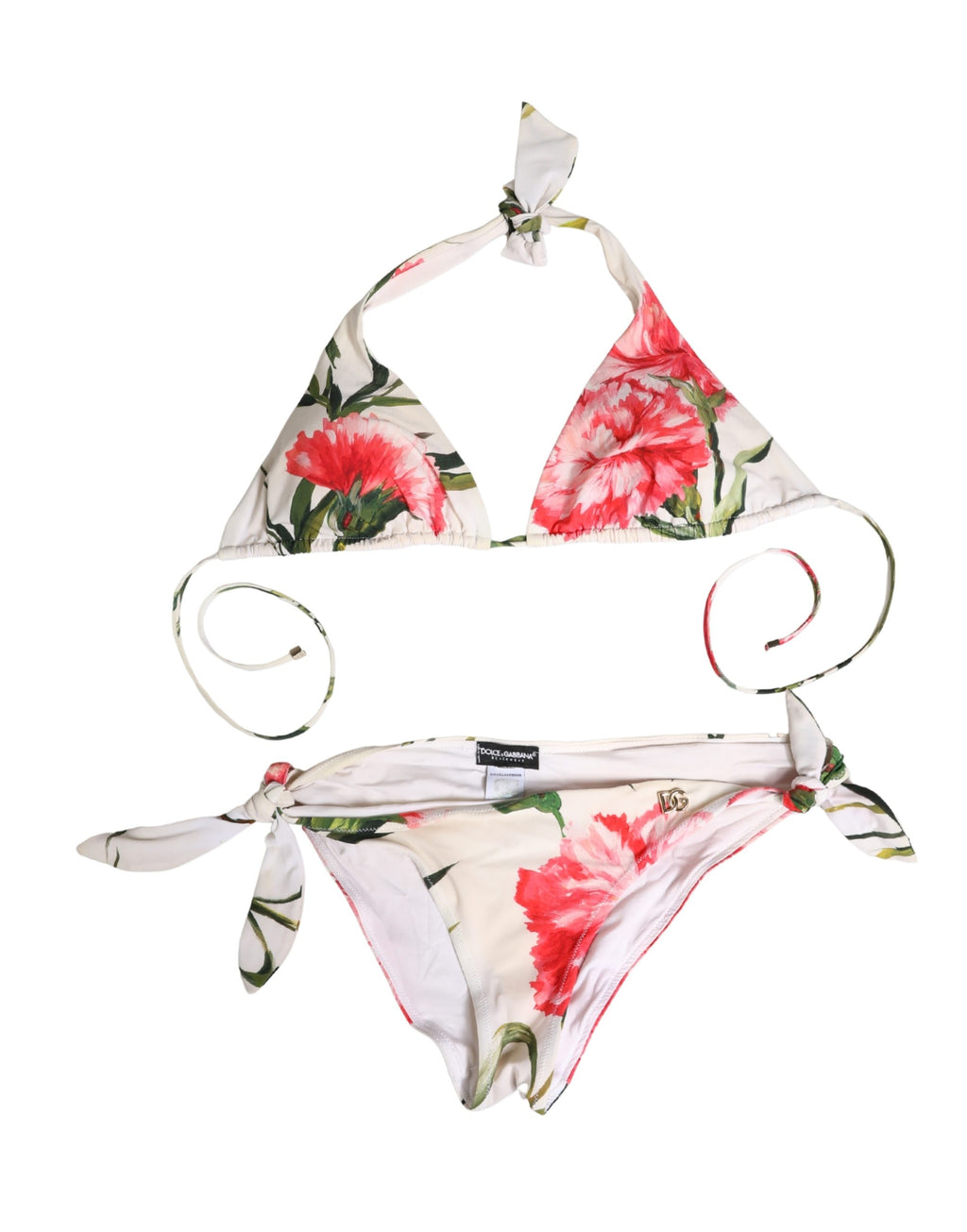 White Carnation Print Triangle Bikini Set Swimwear