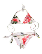 White Carnation Print Triangle Bikini Set Swimwear