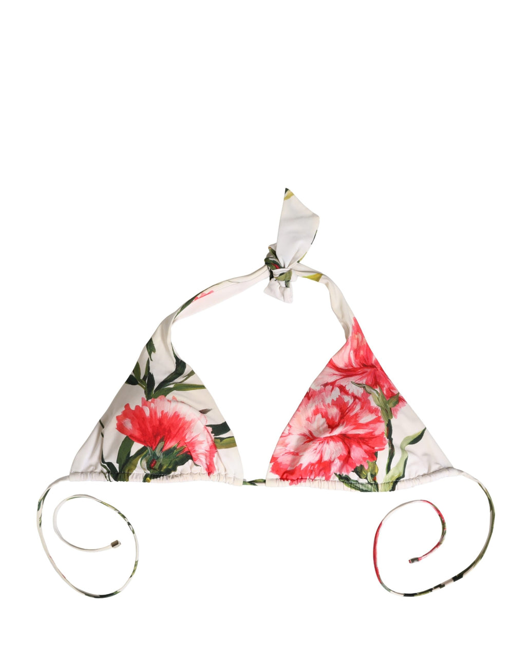 White Carnation Print Triangle Bikini Set Swimwear