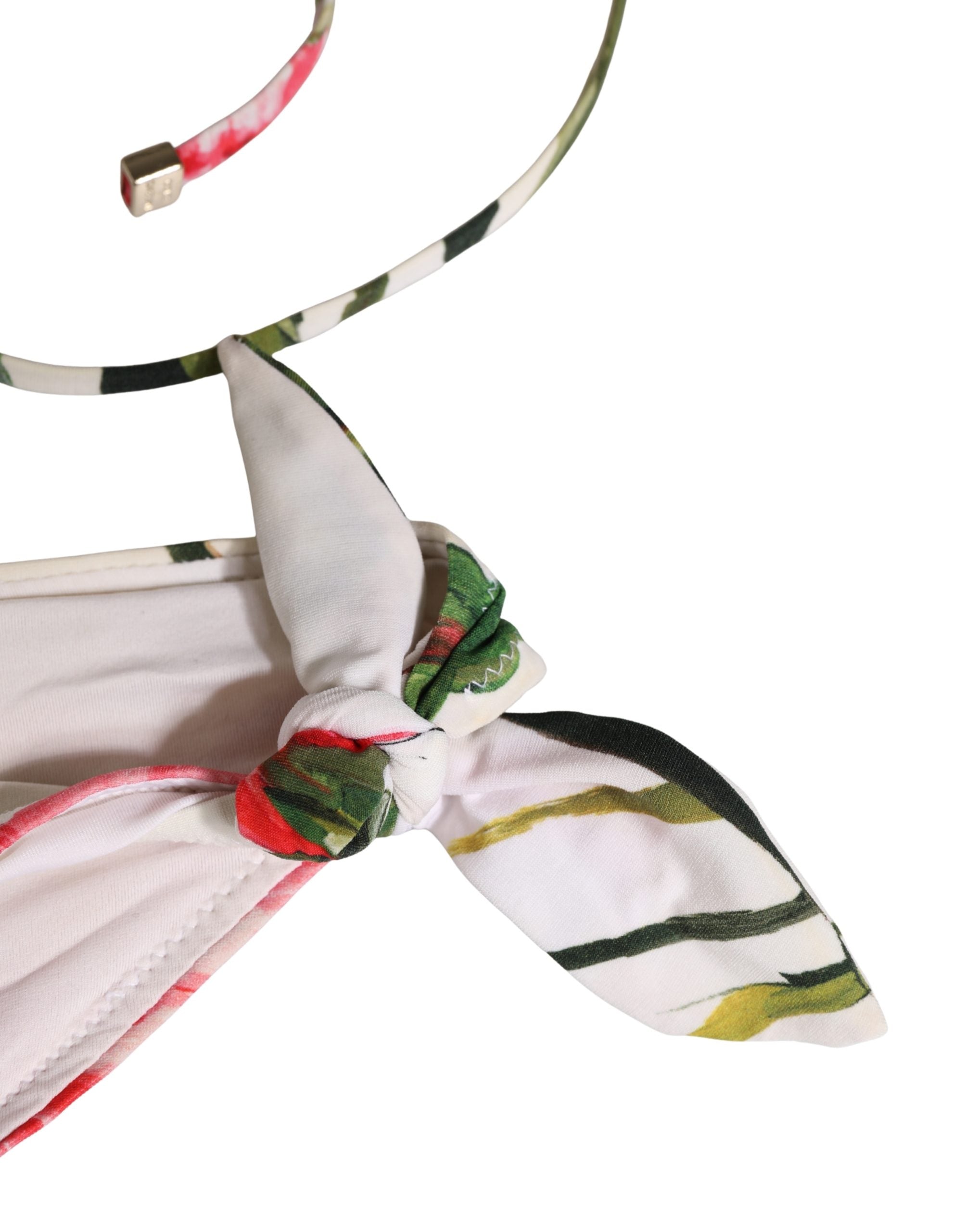 White Carnation Print Triangle Bikini Set Swimwear