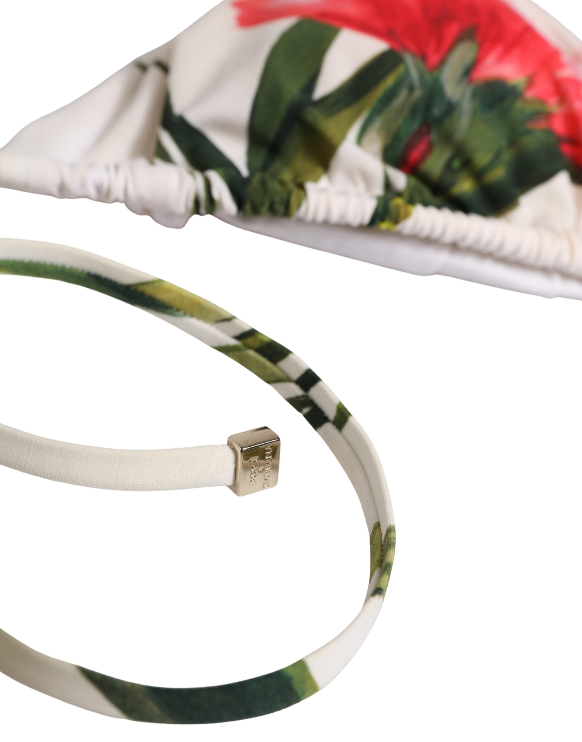 White Carnation Print Triangle Bikini Set Swimwear