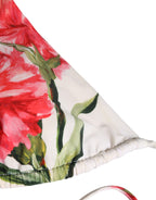 White Carnation Print Triangle Bikini Set Swimwear