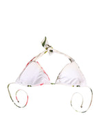 White Carnation Print Triangle Bikini Set Swimwear