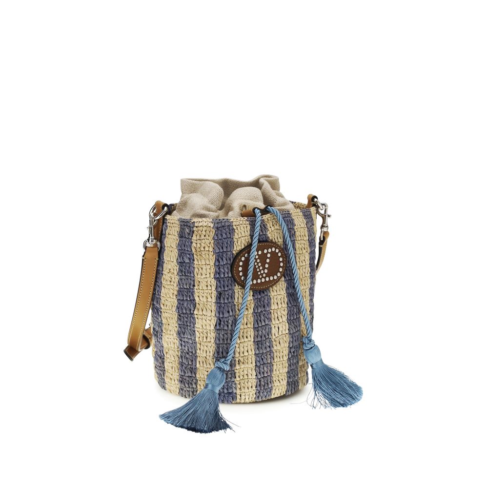 Blue Raffia Backet Bag