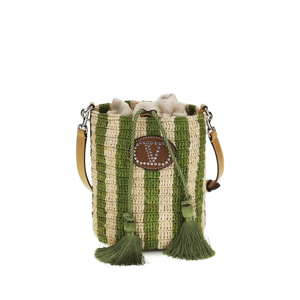 Bicolor Raffia Backet Bag