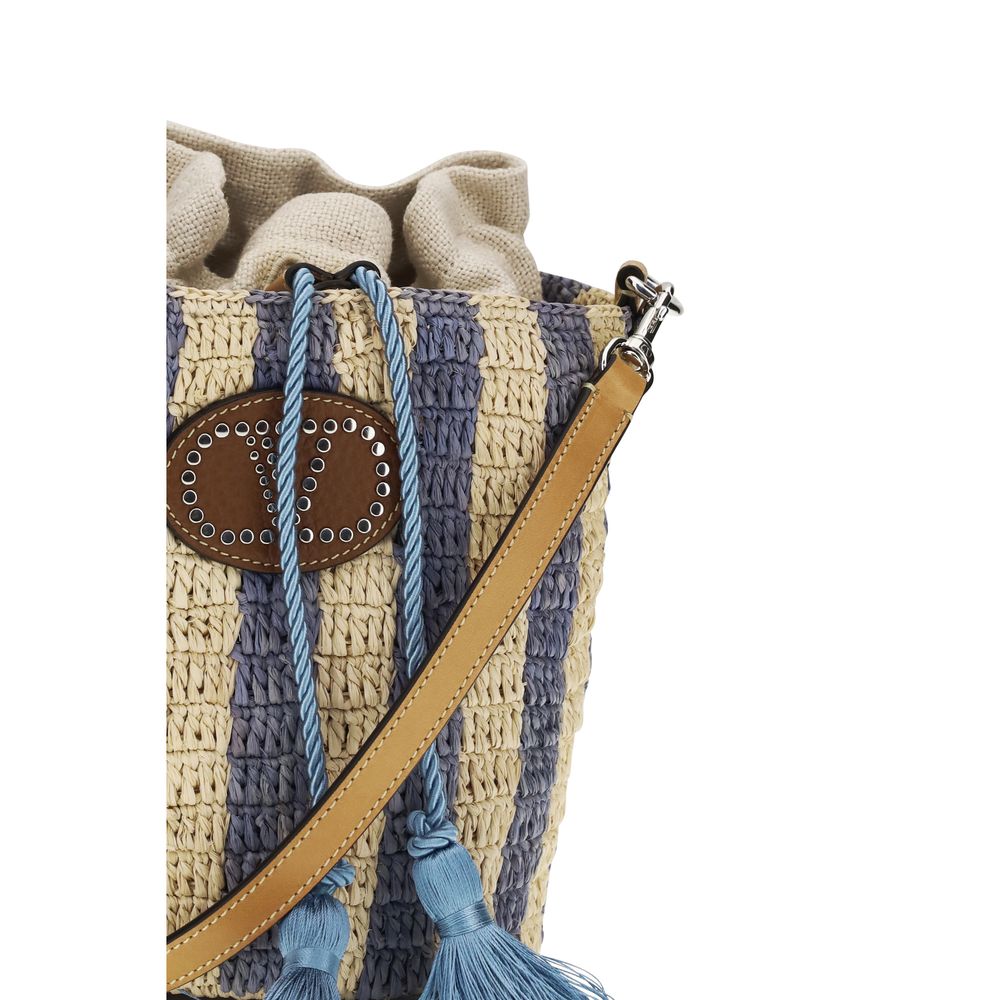 Blue Raffia Backet Bag