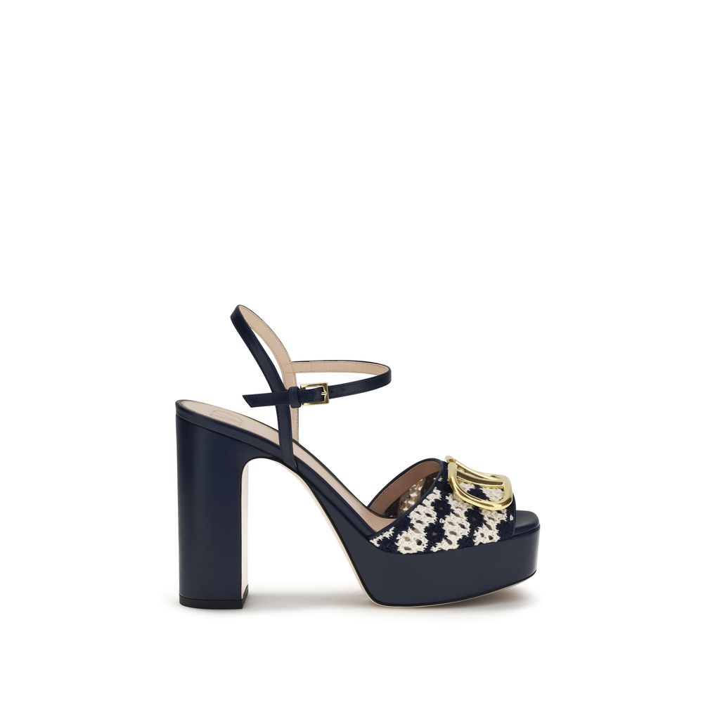 Blue Calf Leather Bos Taurus Platform Sandals