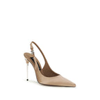 Beige Silk High Heel Pumps