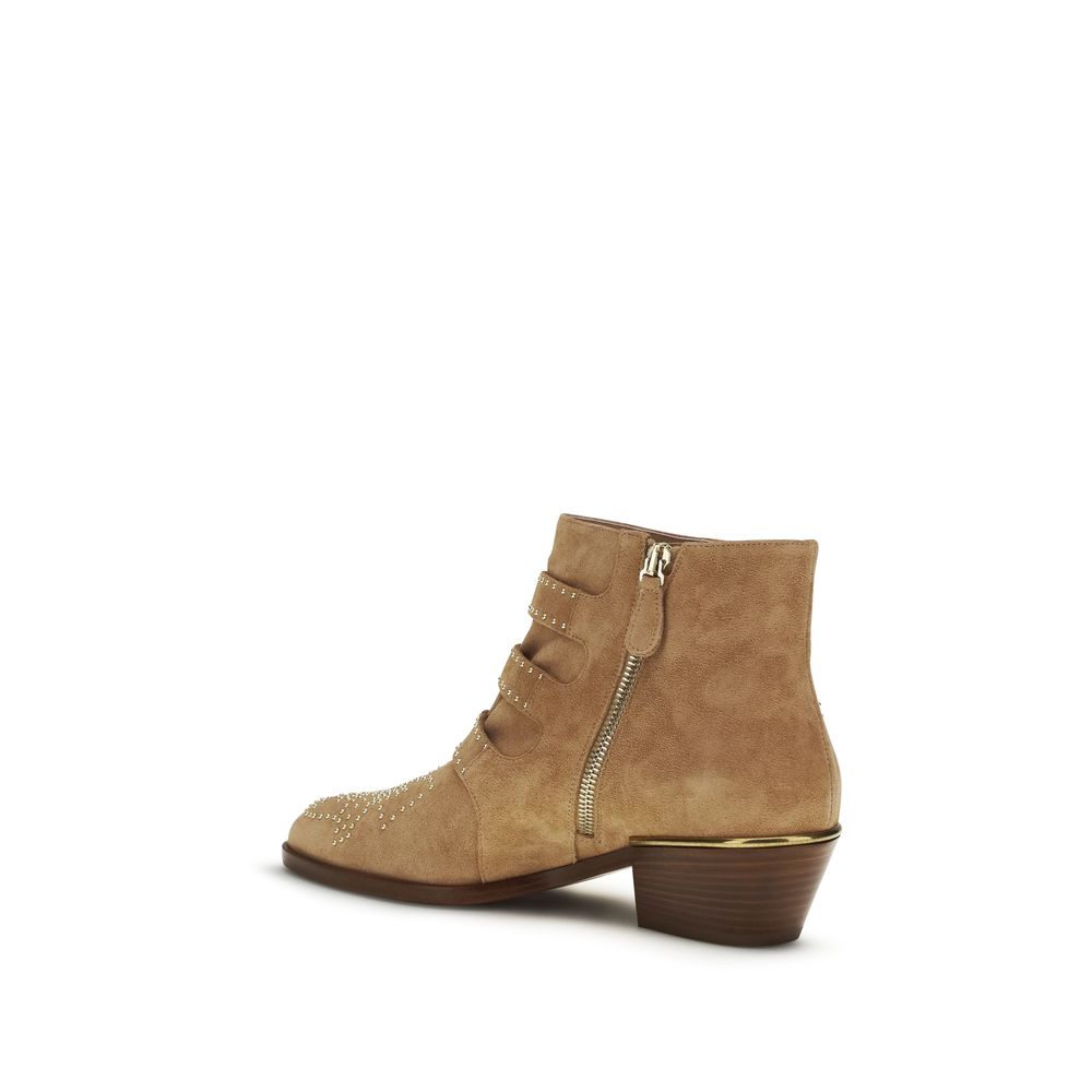 Beige Calf Leather Bos Taurus Ankle Boots