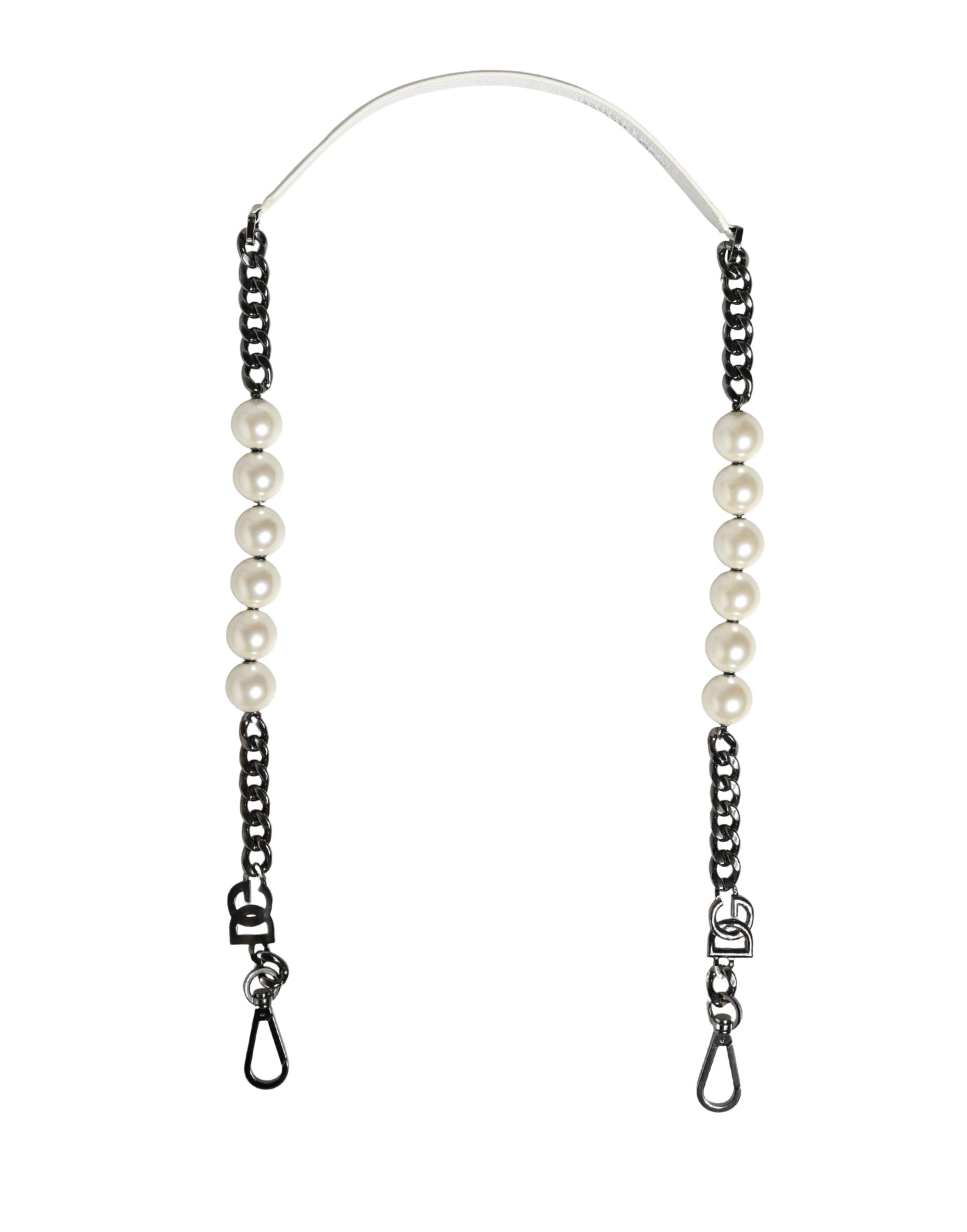 White Leather Silver Chain Bag Accessory Shoulder Strap