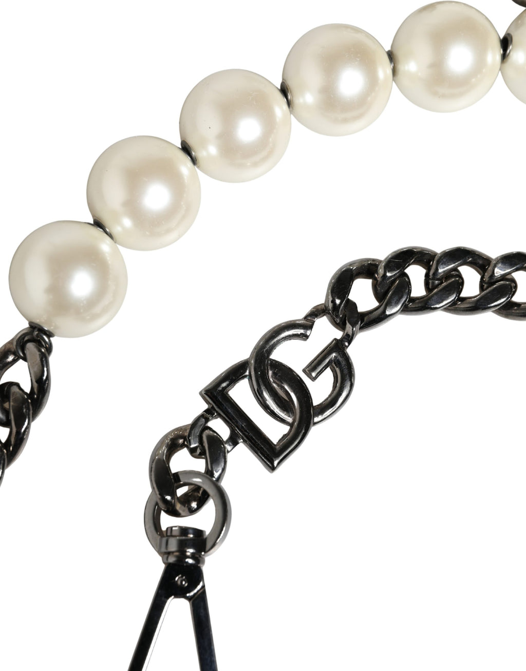 White Leather Silver Chain Bag Accessory Shoulder Strap