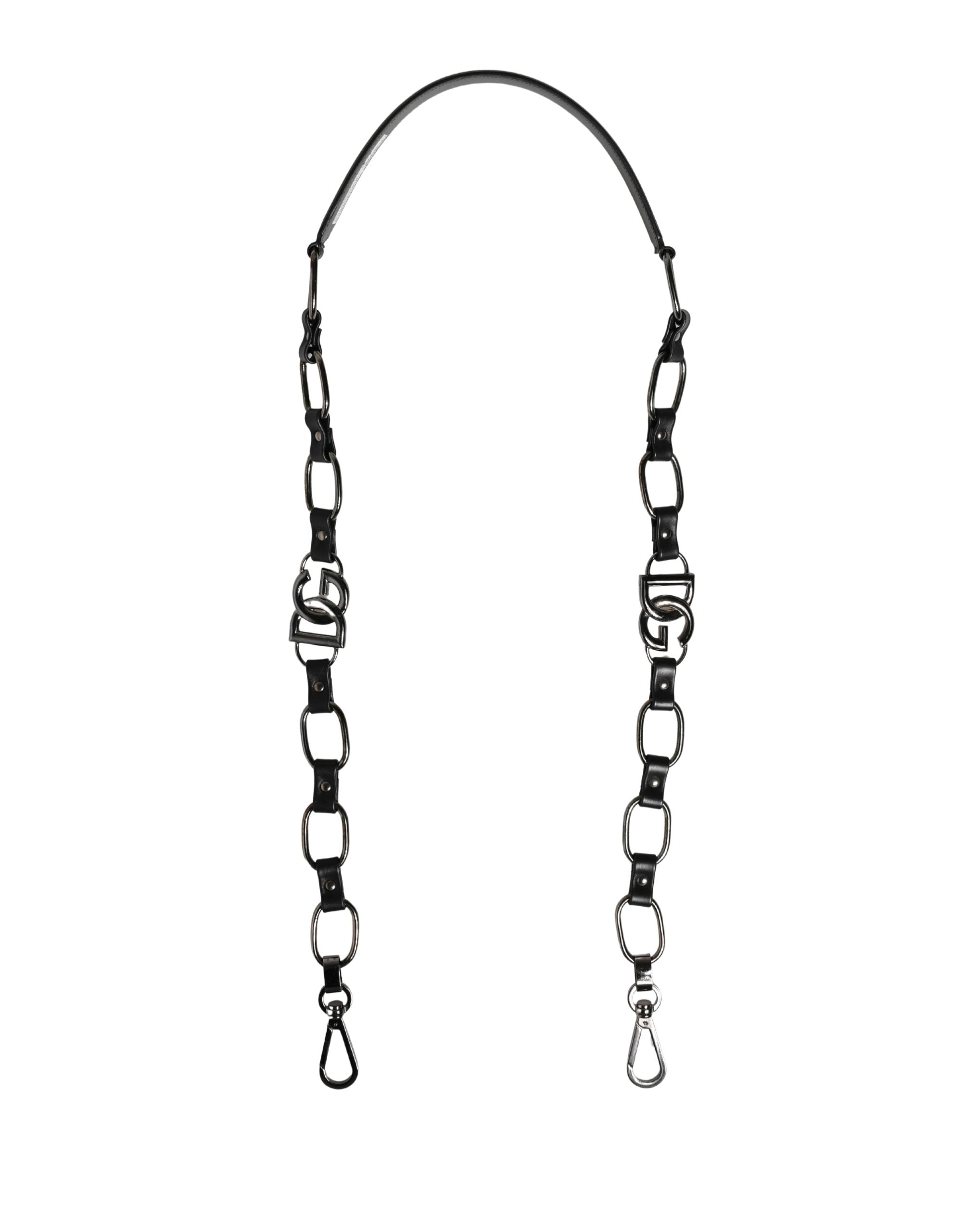 Black Leather Silver Chain Bag Accessory Shoulder Strap