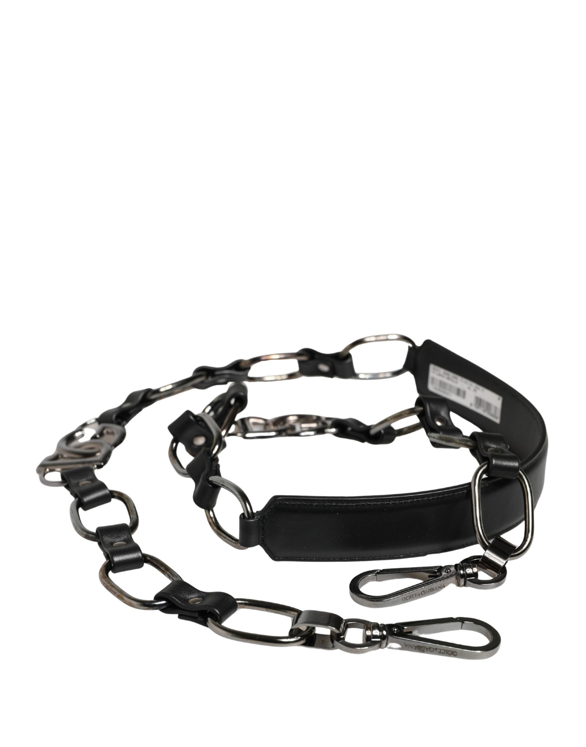 Black Leather Silver Chain Bag Accessory Shoulder Strap