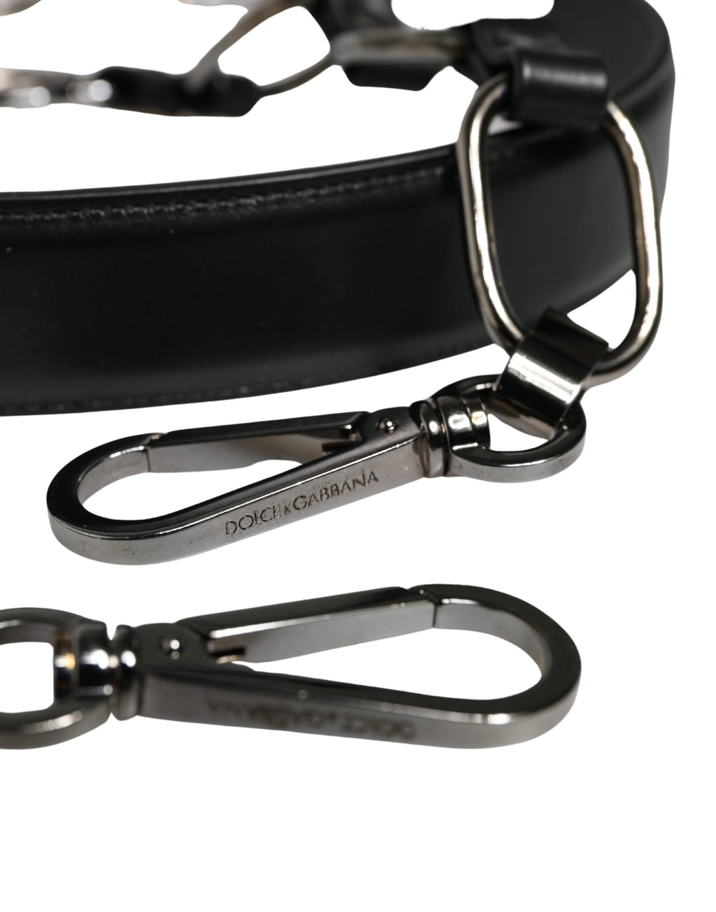 Black Leather Silver Chain Bag Accessory Shoulder Strap