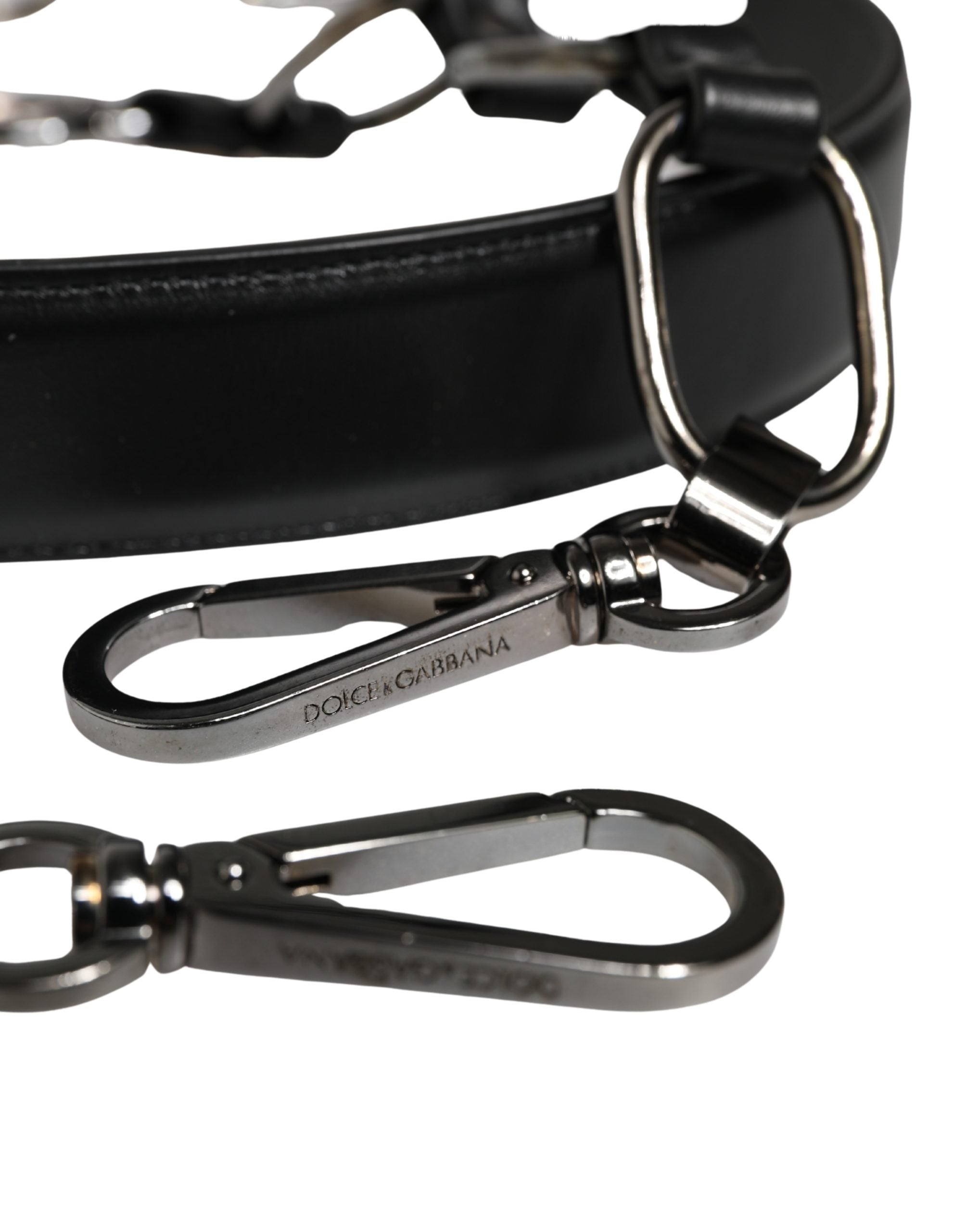 Black Leather Silver Chain Bag Accessory Shoulder Strap