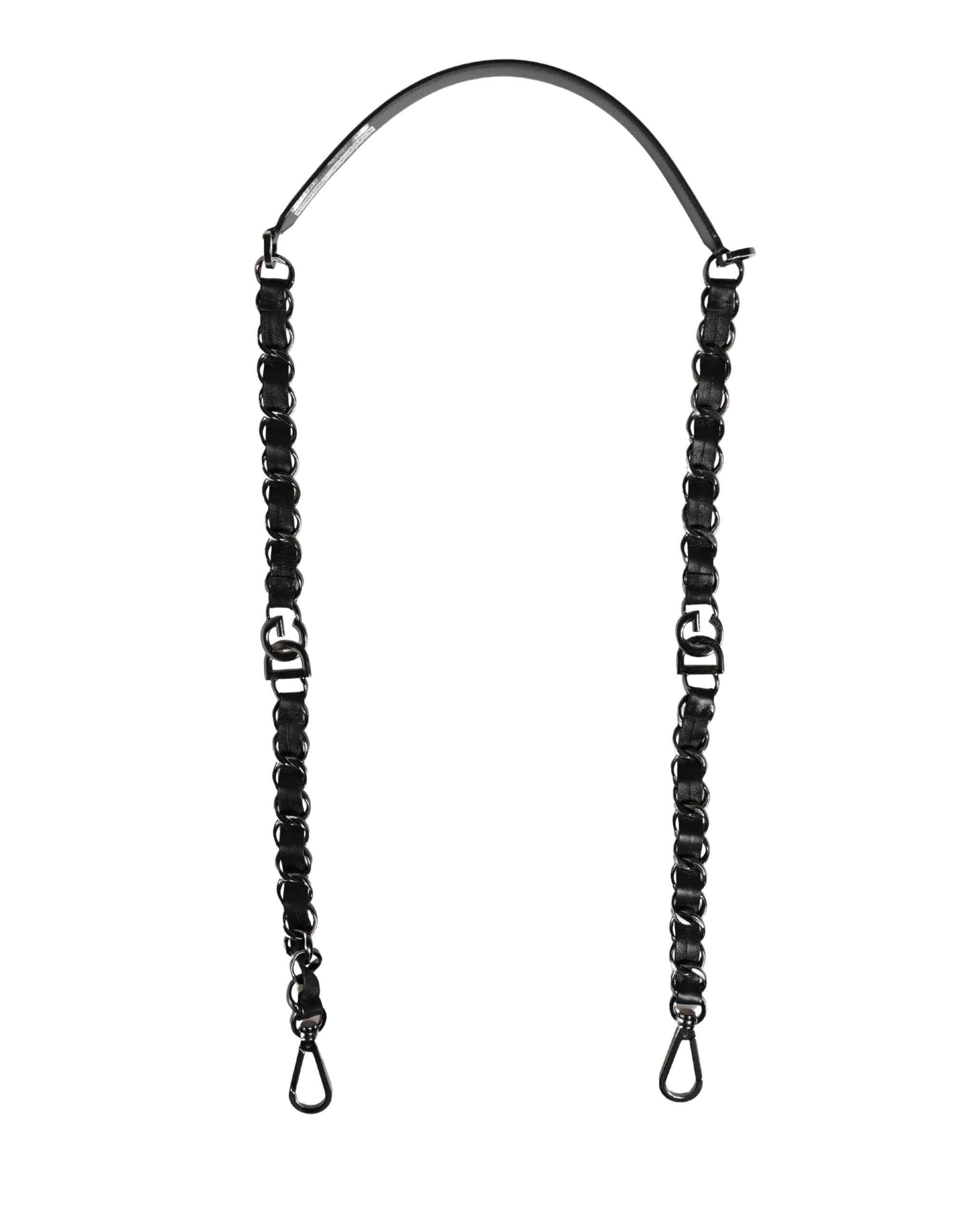 Black Leather Silver Chain Bag Accessory Shoulder Strap
