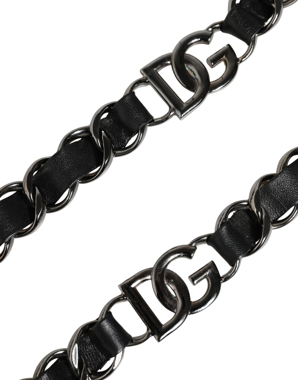 Black Leather Silver Chain Bag Accessory Shoulder Strap