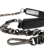 Black Leather Silver Chain Bag Accessory Shoulder Strap