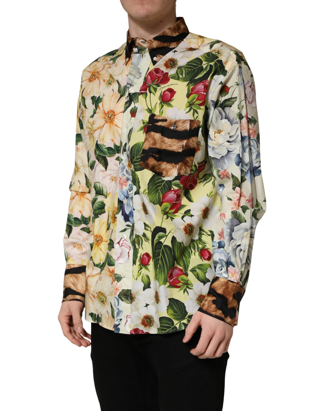 Multicolor Floral Animal Print Collared Shirt