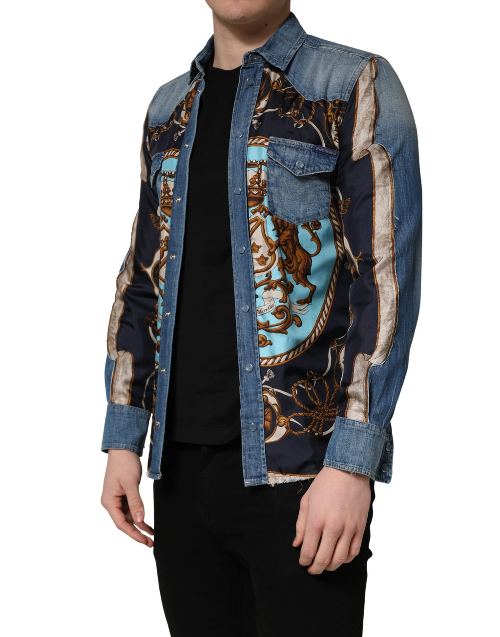 Blue Baroque Cotton Button Down Denim Shirt