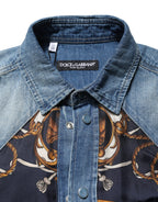 Blue Baroque Cotton Button Down Denim Shirt
