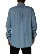 Blue Cotton Stretch Casual Denim Slim Shirt