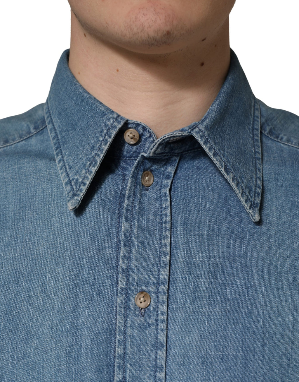 Blue Cotton Stretch Casual Denim Slim Shirt