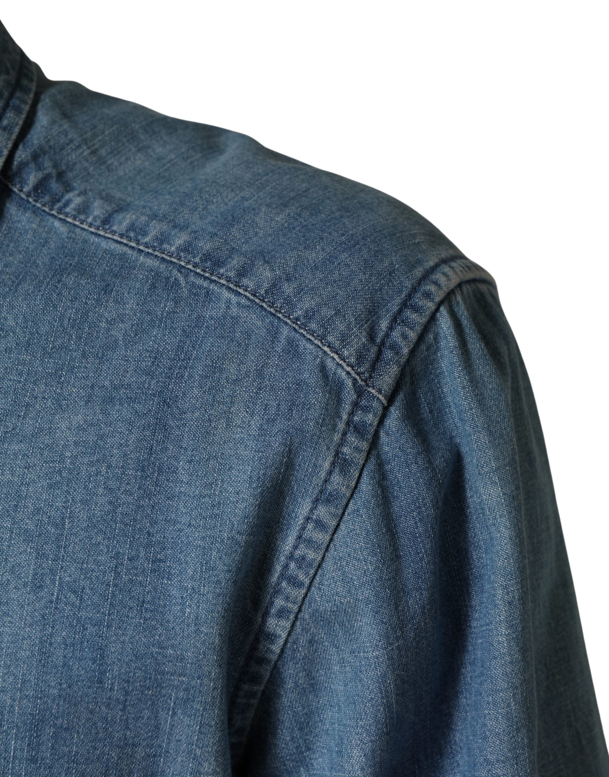 Blue Cotton Stretch Casual Denim Slim Shirt