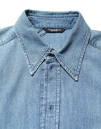 Blue Cotton Stretch Casual Denim Slim Shirt