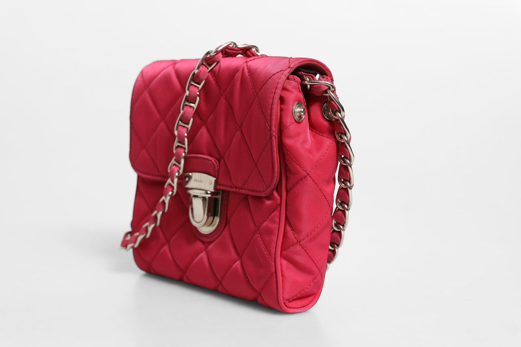 Prada Pink Quilted Tessuto Impuntu Nylon Flap Crossbody Bag