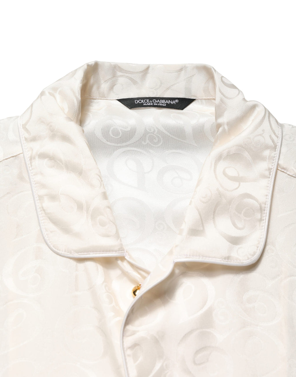 White Silk Long Sleeve Tonal Logo Print Shirt