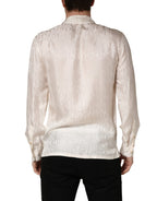 White Silk Long Sleeve Tonal Logo Print Shirt