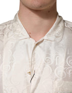 White Silk Long Sleeve Tonal Logo Print Shirt