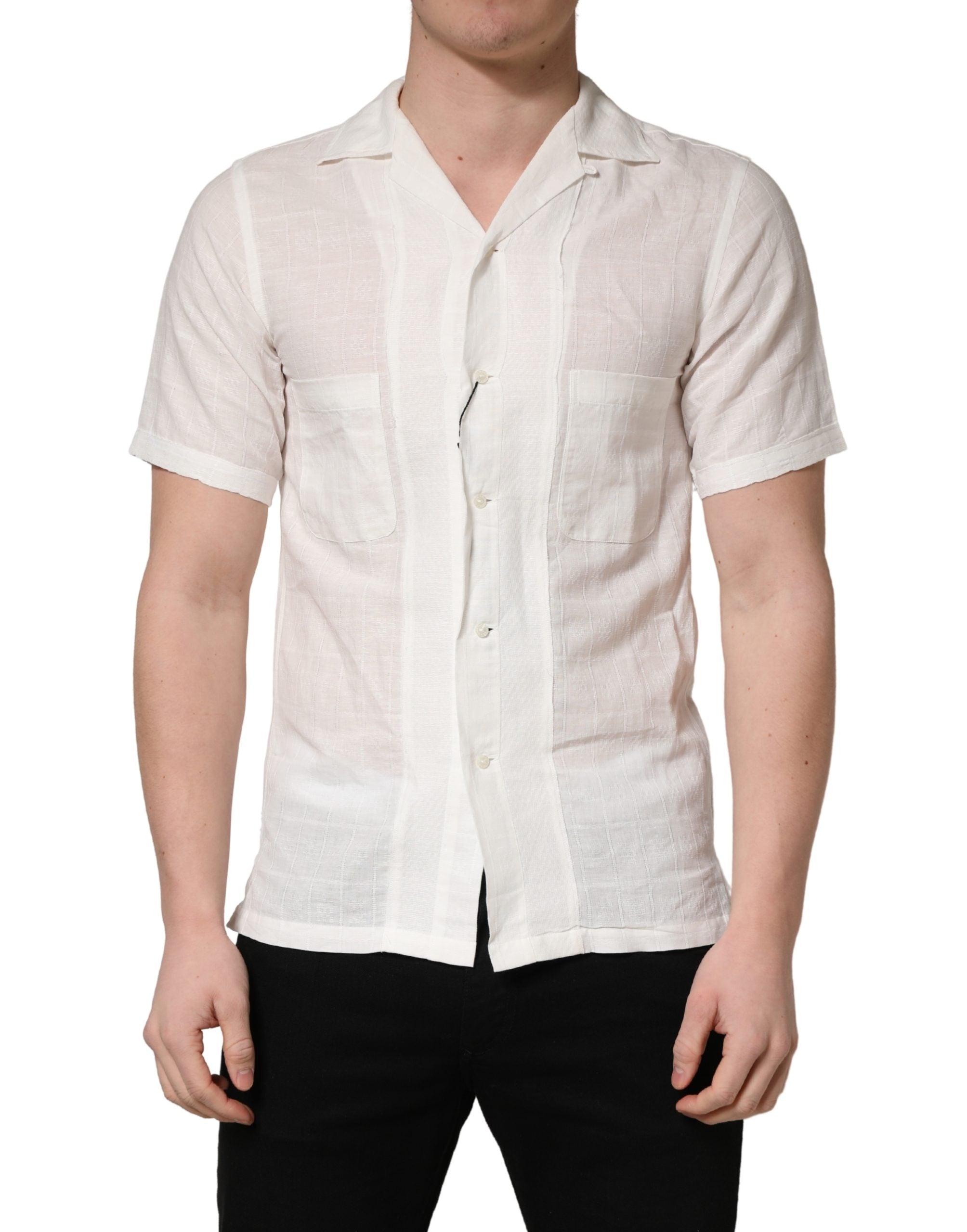 White Linen Short Sleeves Button Down Shirt