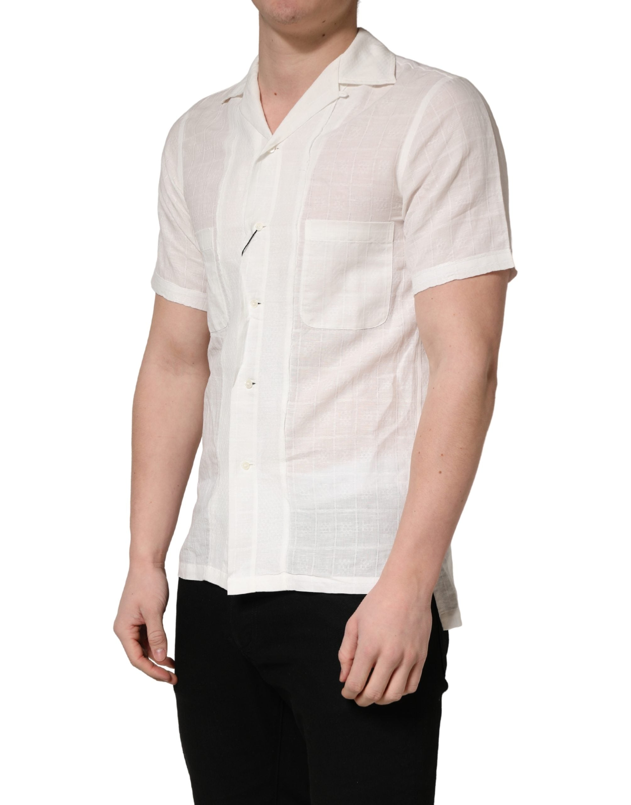 White Linen Short Sleeves Button Down Shirt