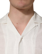 White Linen Short Sleeves Button Down Shirt