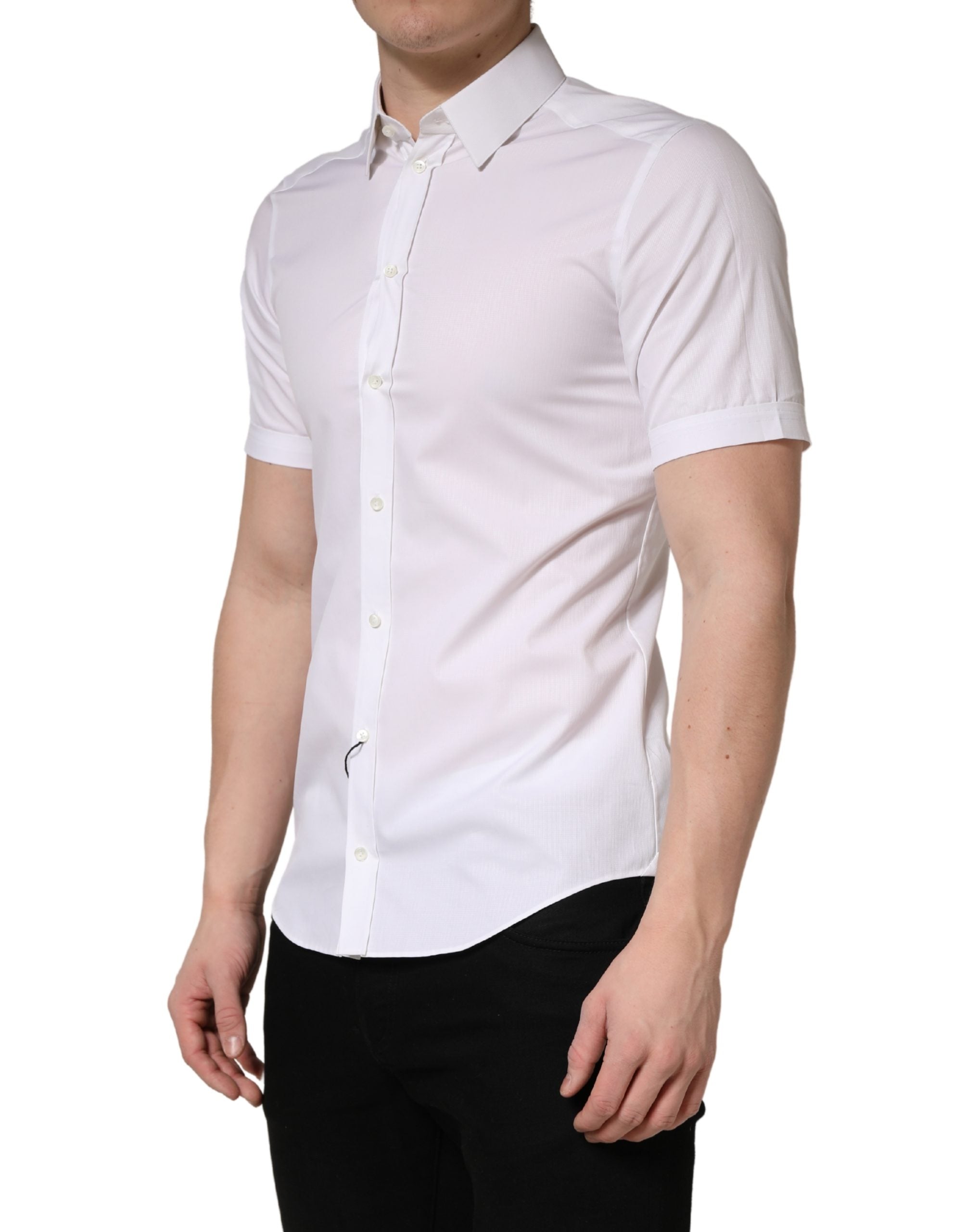 White Cotton Short Sleeves Button Down Shirt