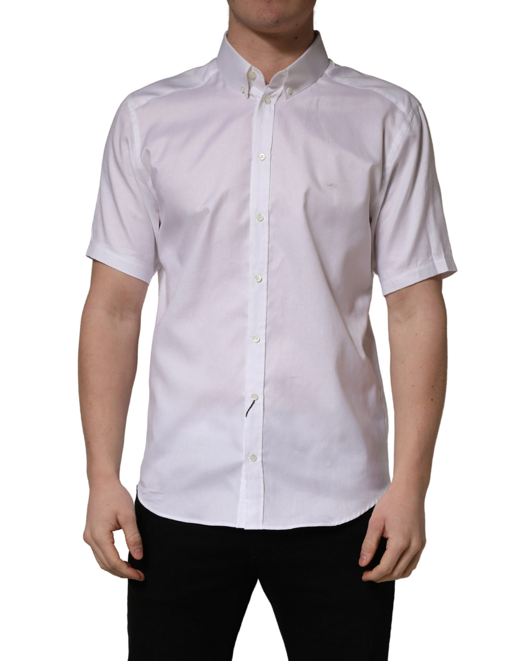 White Cotton Short Sleeves Button Down Shirt
