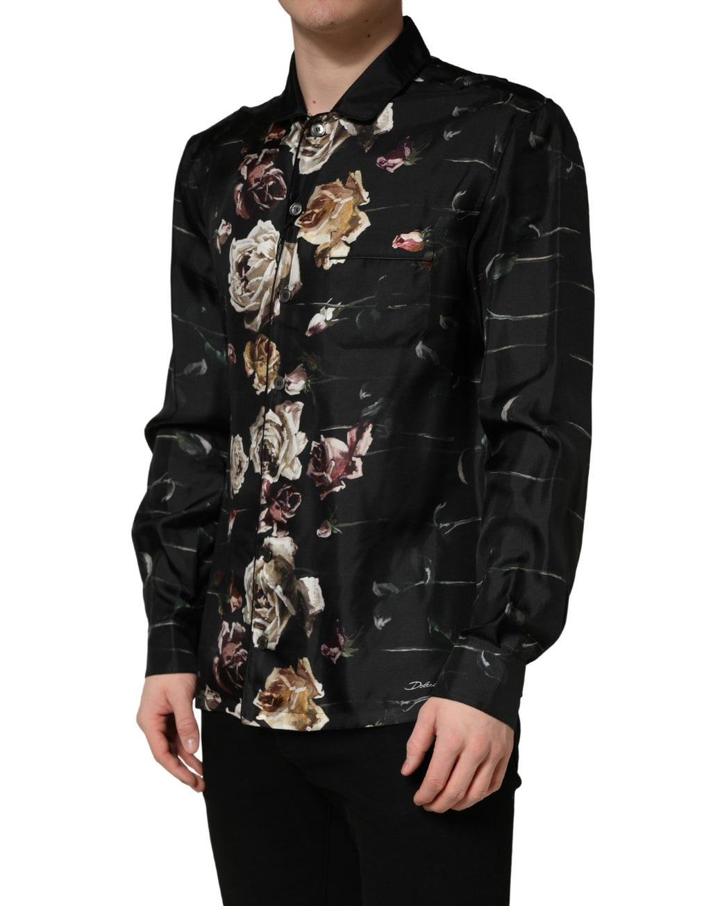 Black Floral Print Long Sleeves Casual Shirt