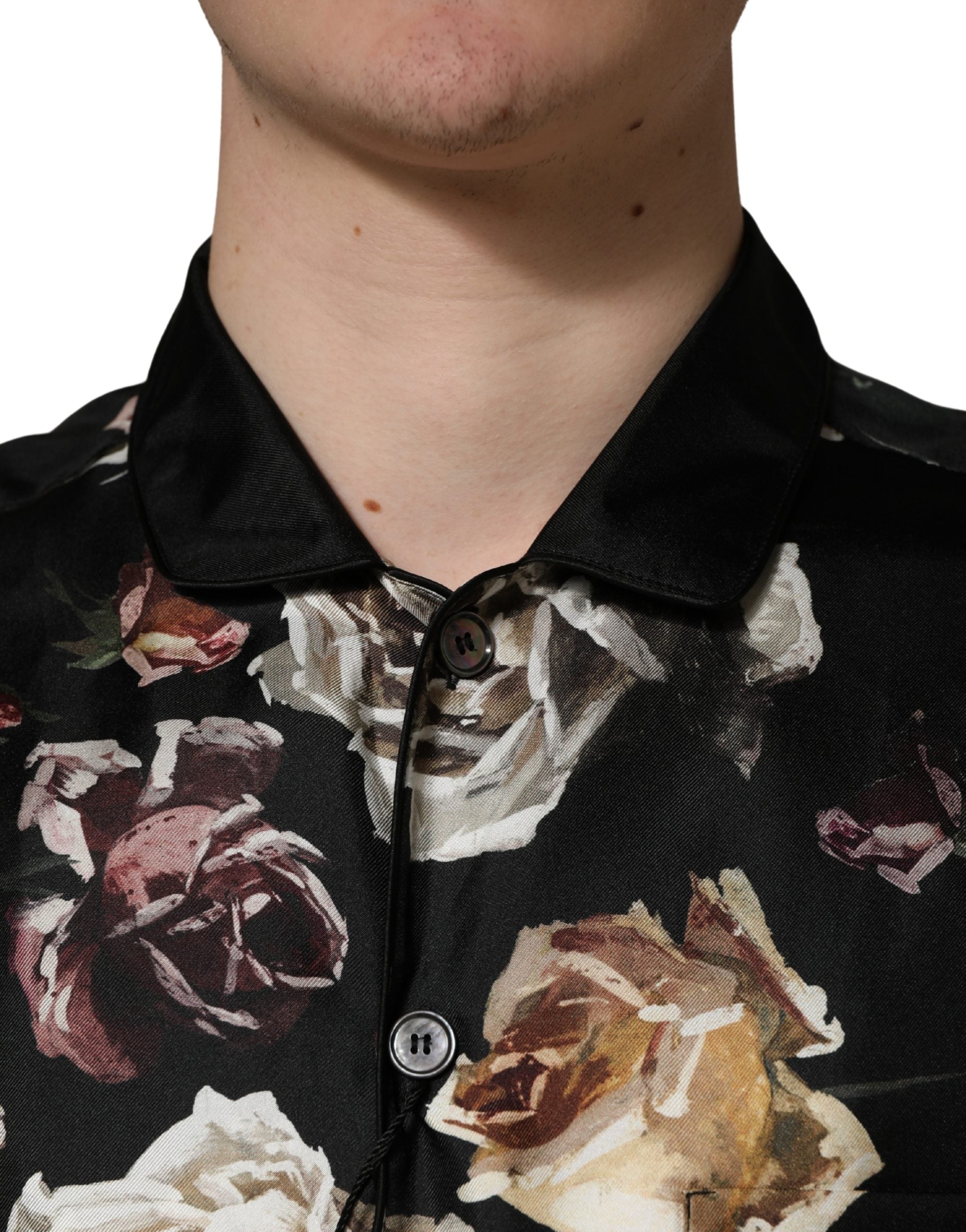 Black Floral Print Long Sleeves Casual Shirt