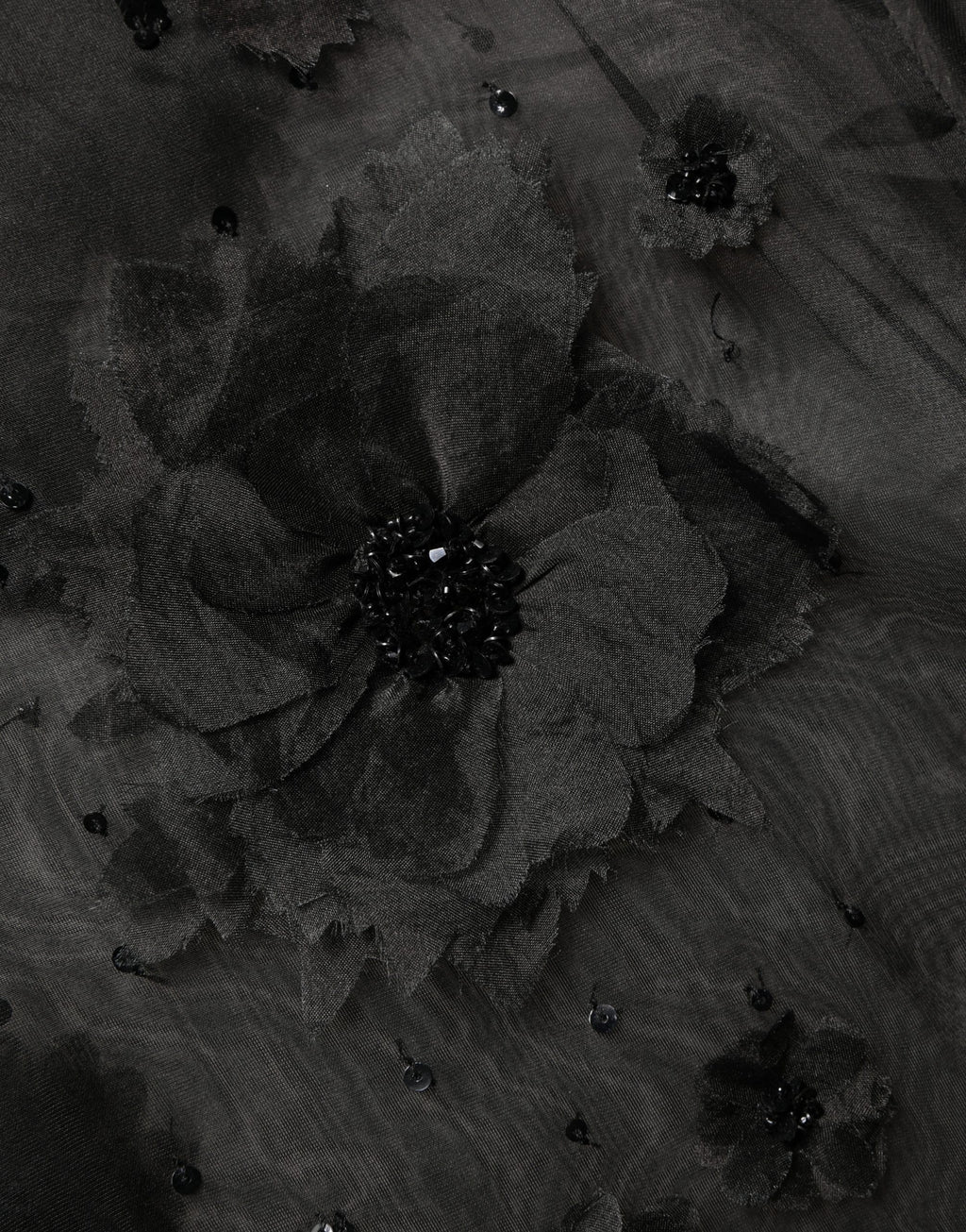 Black Floral Applique Sheer Short Sleeve Shirt