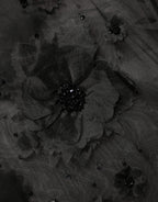 Black Floral Applique Sheer Short Sleeve Shirt