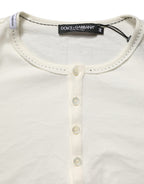 White Long Sleeves Henley Pullover Sweater