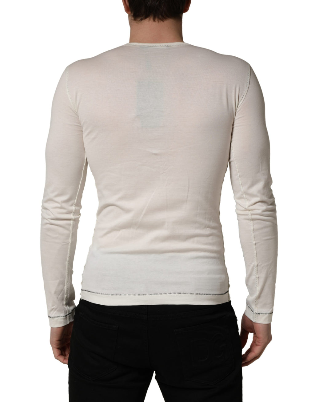 White Long Sleeves Henley Pullover Sweater