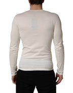 White Long Sleeves Henley Pullover Sweater