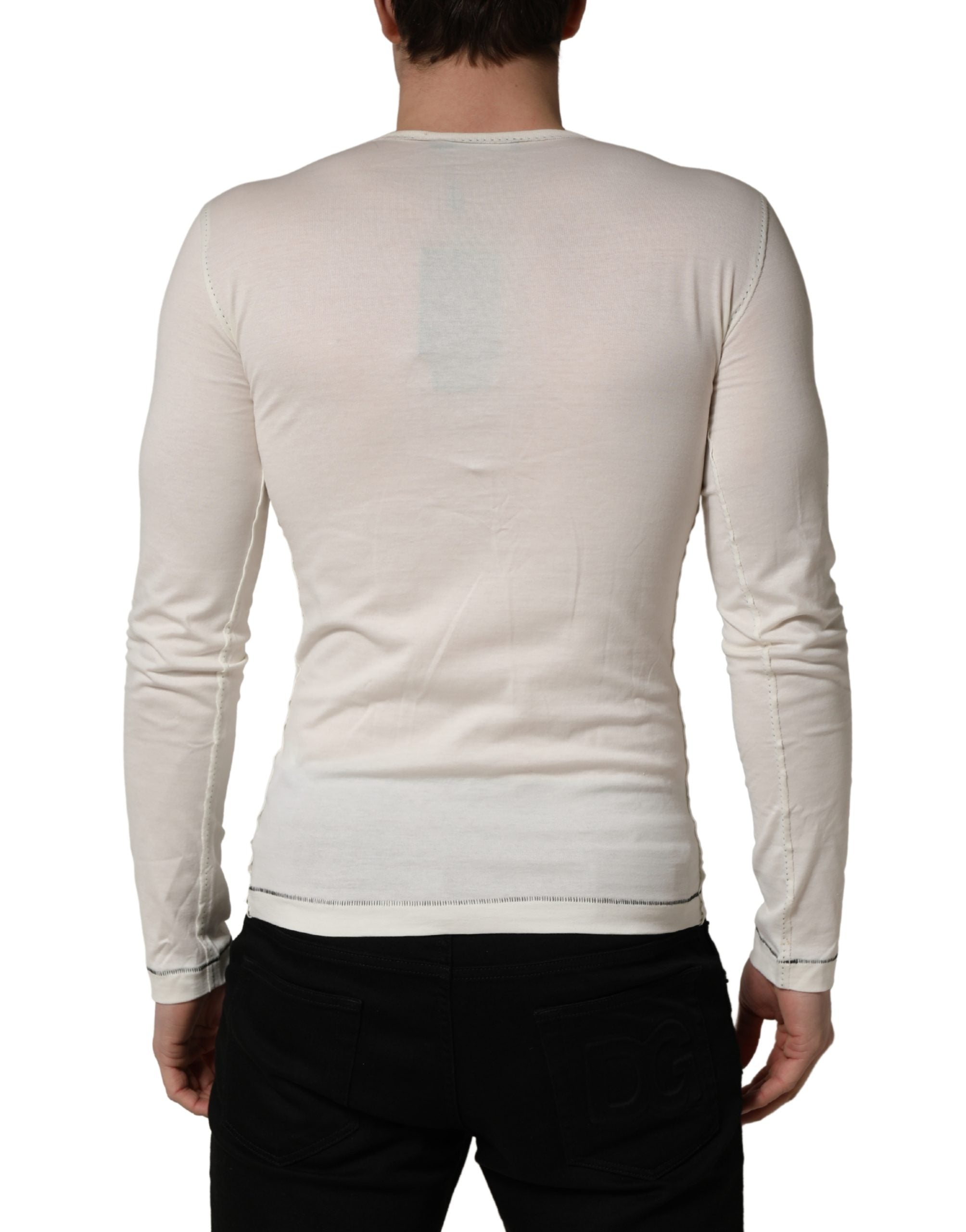 White Long Sleeves Henley Pullover Sweater