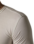 White Long Sleeves Henley Pullover Sweater