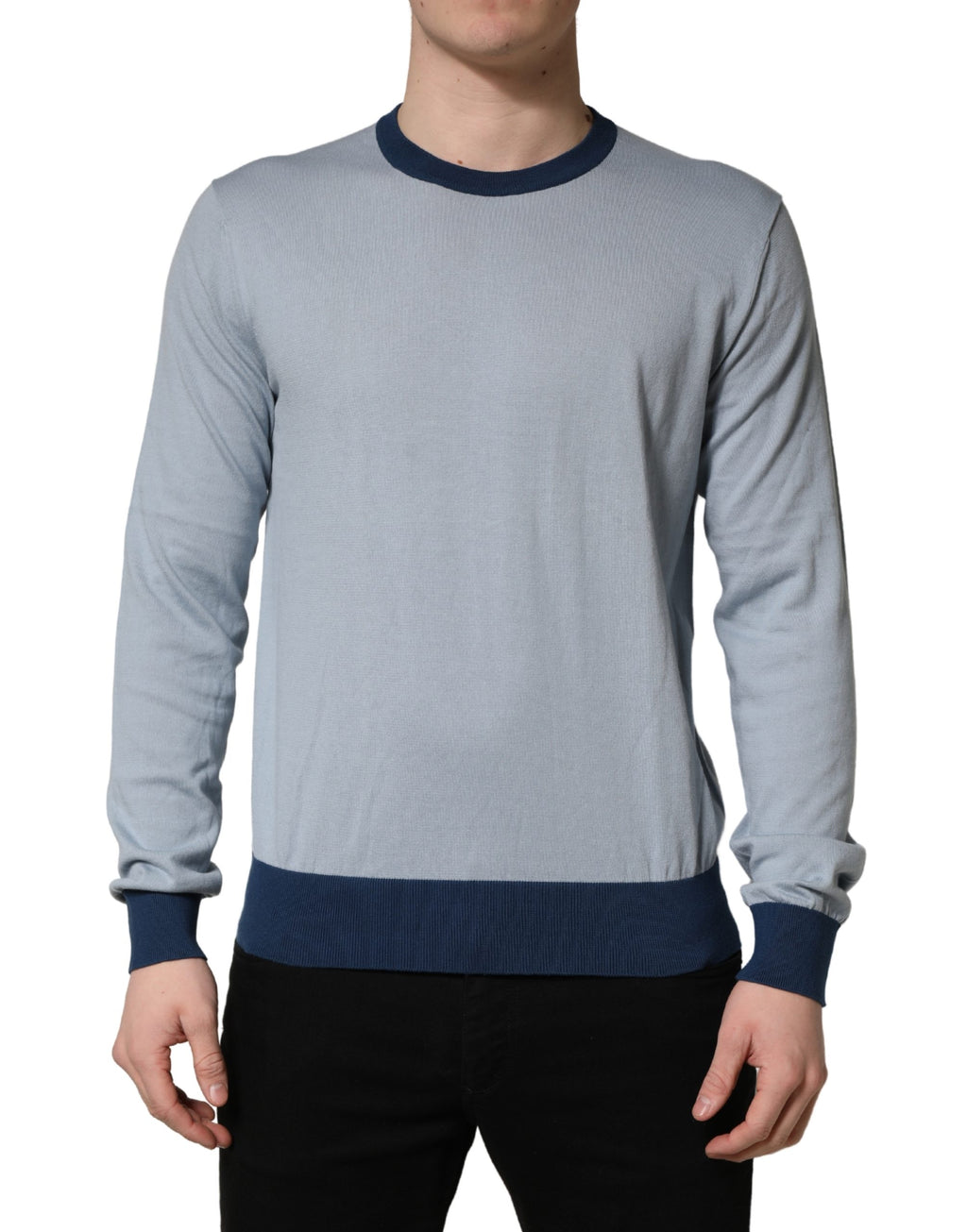 Blue Long Sleeves Crew Neck Pullover Sweater