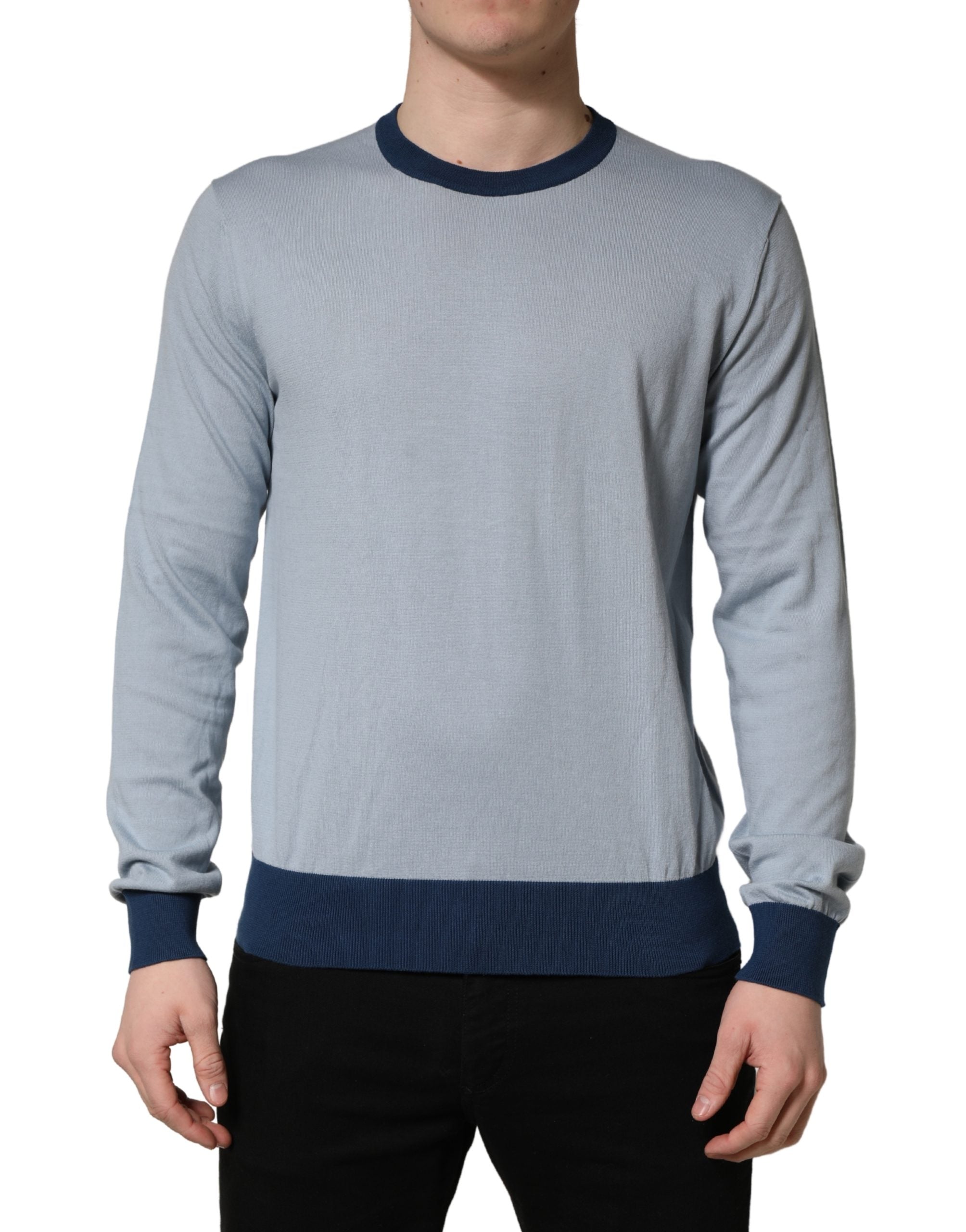 Blue Long Sleeves Crew Neck Pullover Sweater