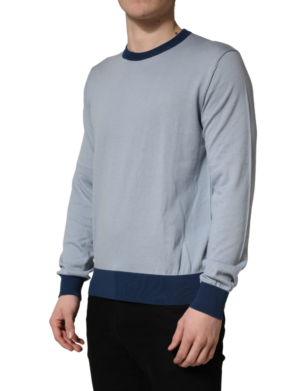 Blue Long Sleeves Crew Neck Pullover Sweater